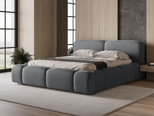 Lit Coffre rembourré avec sommier relevable 140x200 Aubi Gris foncé