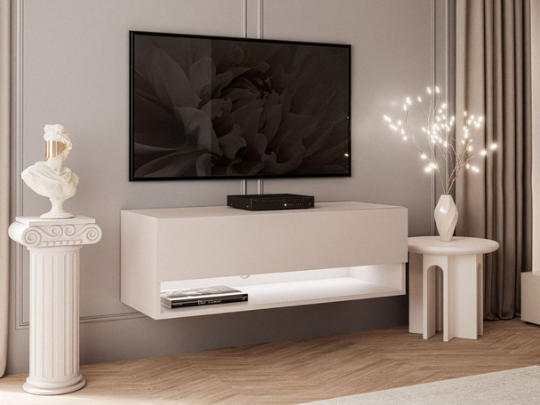 Meuble TV mural de 90 cm avec éclairage LED Aurelie Cachemire mat
