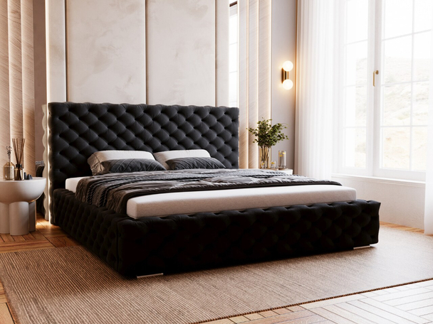 Lit Coffre rembourré avec sommier relevable 120x200 Astra Noir