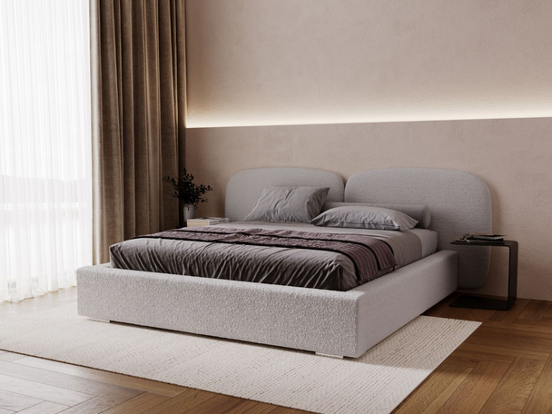 Lit Coffre rembourré avec sommier relevable 140x200 Palermo Gris clair