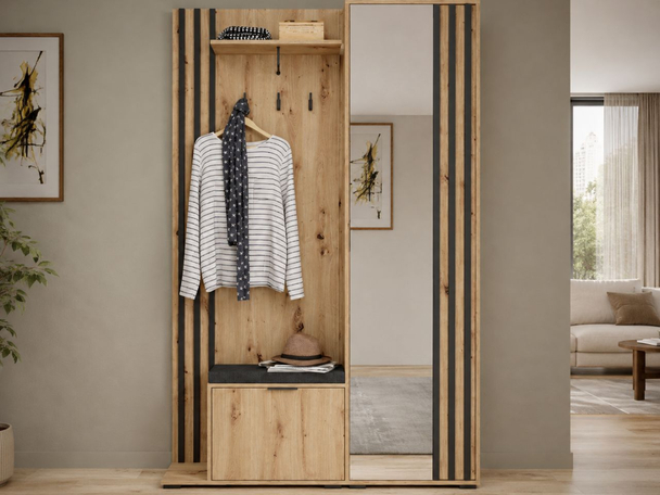 Armoire avec miroir Macron marron à lamelles