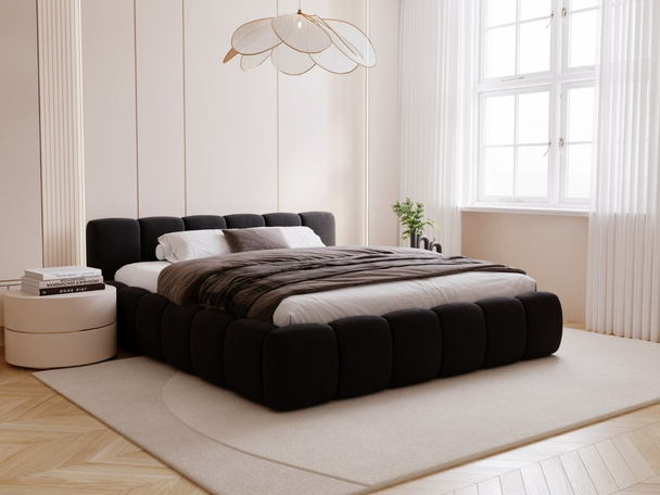 Lit Coffre rembourré avec sommier relevable 120x200 Cloud Low Noir