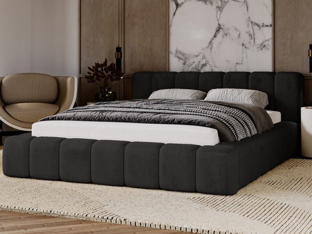 Lit Coffre rembourré avec sommier relevable 160x200 Ibiza Noir