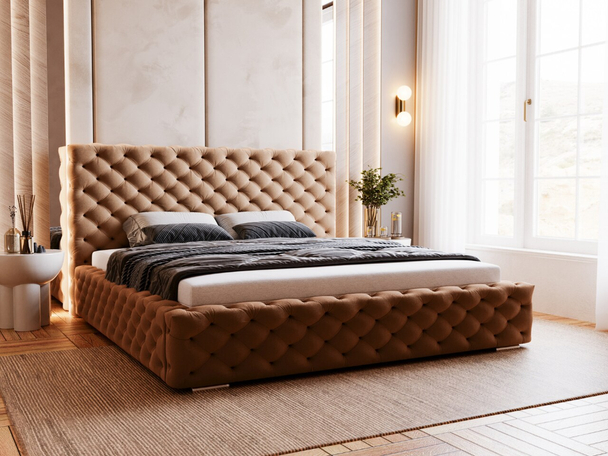 Lit Coffre rembourré avec sommier relevable 120x200 Astra Marron