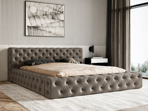 Lit Coffre rembourré avec sommier relevable 120x200 Palini Marron