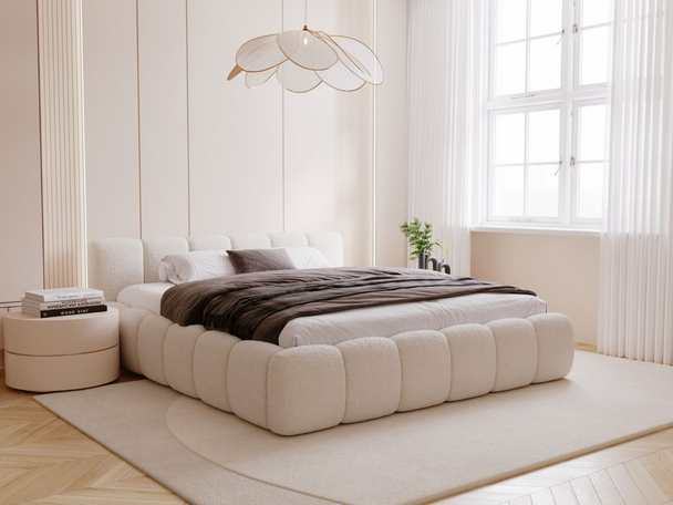Lit Coffre rembourré avec sommier relevable 140x200 Cloud Low Beige