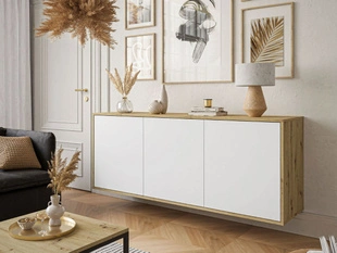 Commode suspendue à trois portes Vivance Blanc mat, Chêne Artisan