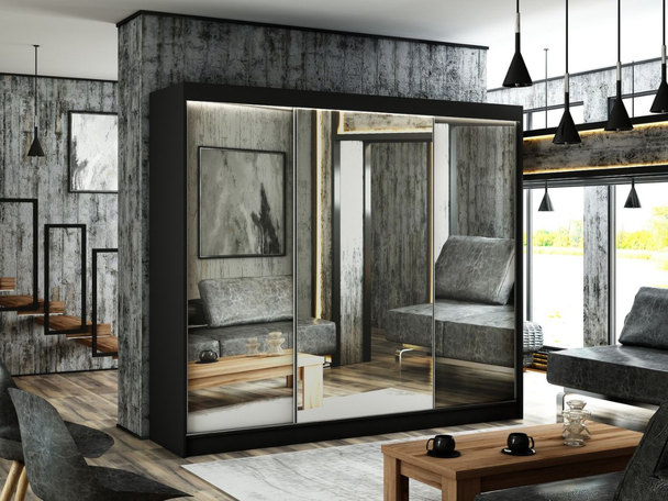 Armoire avec miroir et éclairage LED Luzio Noir
