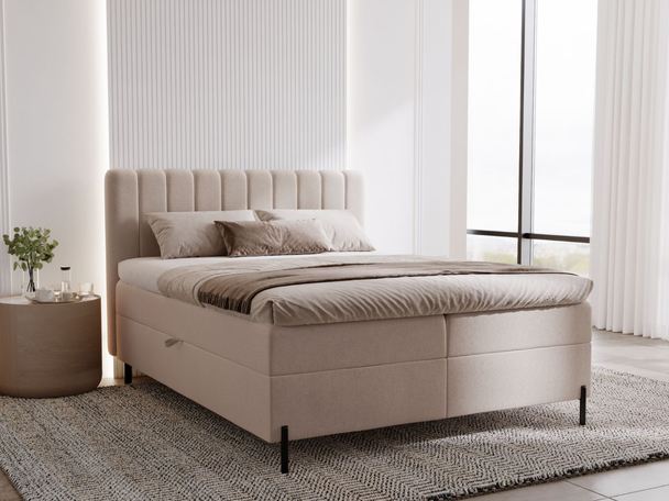 Lit Boxspring avec Coffre de Rangement 140x200 Primavera Beige