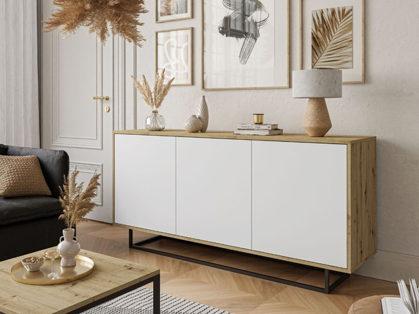 Commode glamour pour le salon Vivance Blanc mat, Chêne Artisan