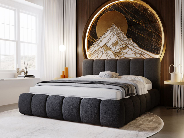 Lit Coffre rembourré avec sommier relevable 180x200 Cloud Noir