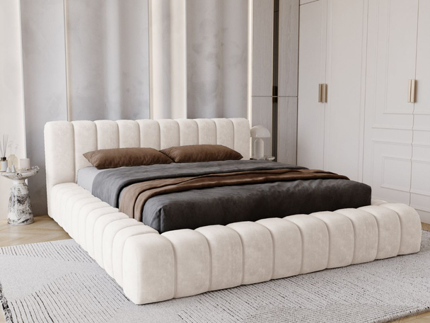 Lit Coffre rembourré avec sommier relevable 160x200 Italia Créme
