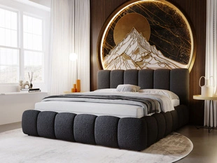 Lit Coffre rembourré avec sommier relevable 200x200 Cloud Noir