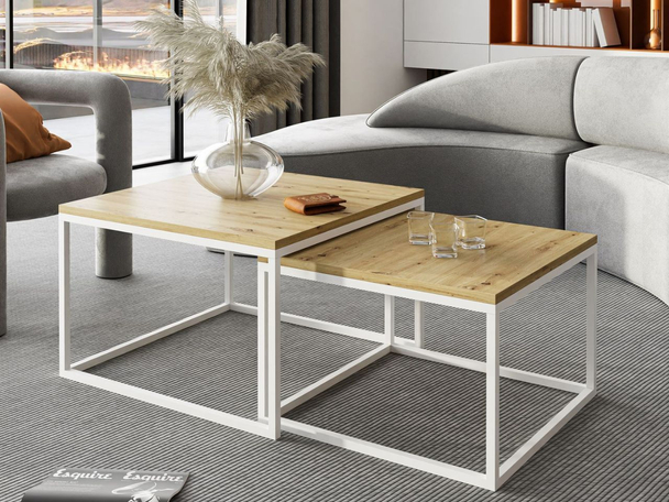 Tables Basses Gigognes sur cadre blanc Asumi Chêne Artisan 40x46