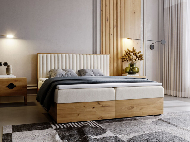 Lit Boxspring avec Coffre de Rangement 140x200 Forest Beige