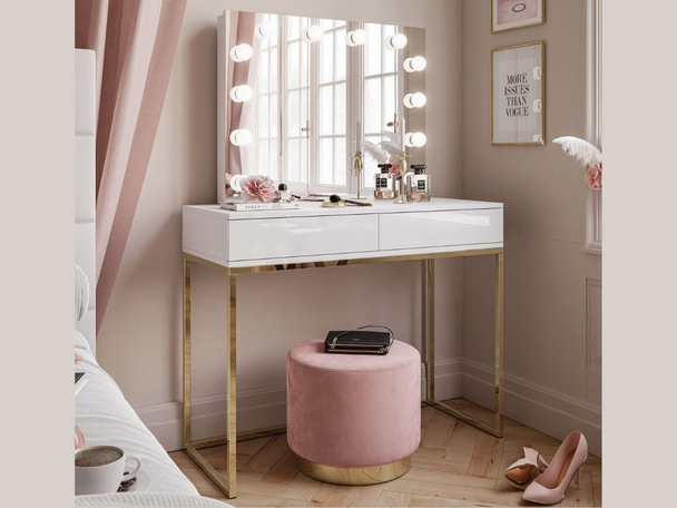 Coiffeuse glamour avec miroir et éclairage LED Brisa Brillant blanc