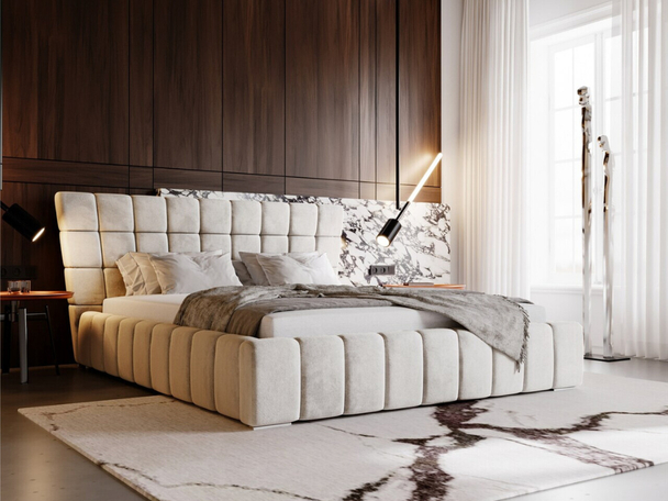 Lit Coffre rembourré avec sommier relevable 120x200 Paris Beige
