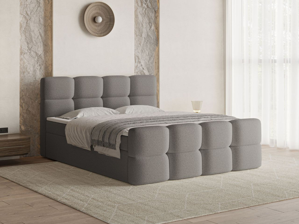 Lit Boxspring avec Coffre de Rangement 180x200 Rivon Gris