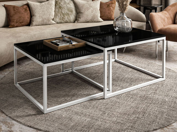 Tables Basses Gigognes Asumi Brillant noir 36x42