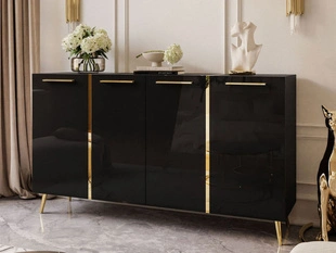 Commode de Rangement à hauts pieds dorés Lunelie Brillant noir