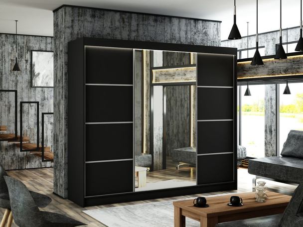 Armoire avec miroir et éclairage LED Portel Noir