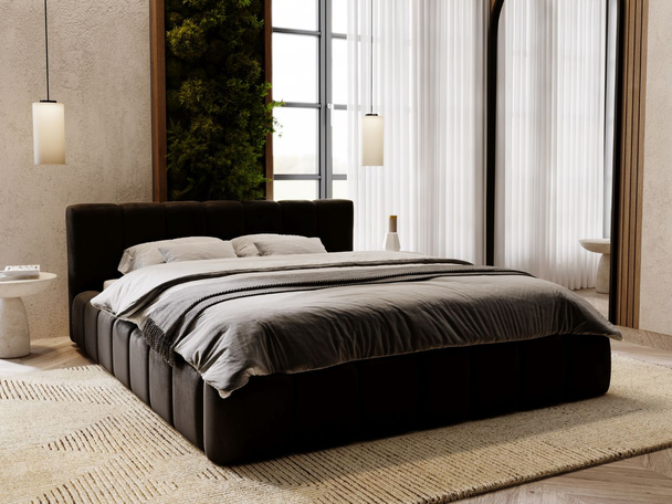 Lit Coffre rembourré avec sommier relevable 140x200 Split Noir