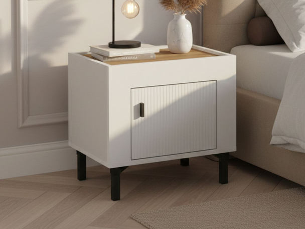 Table de chevet avec armoire Messina Blanc