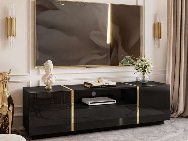 Meuble TV Rangement glamour Lunelie Brillant noir