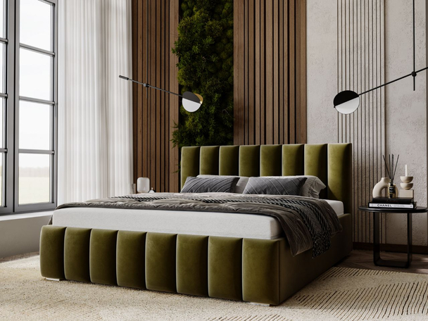 Lit Coffre rembourré avec sommier relevable 200x200 Neos Vert