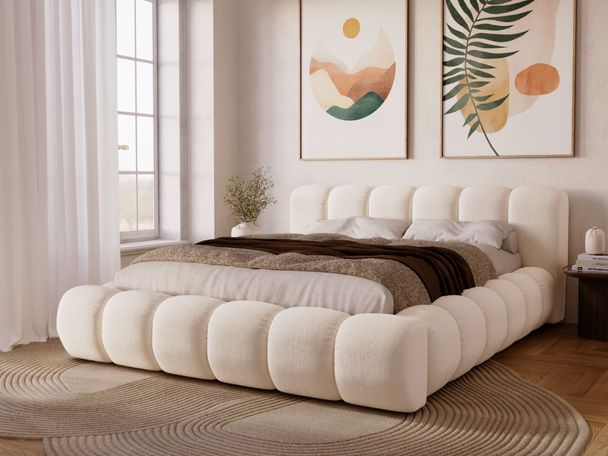 Lit Coffre rembourré avec sommier relevable 120x200 Doria Créme