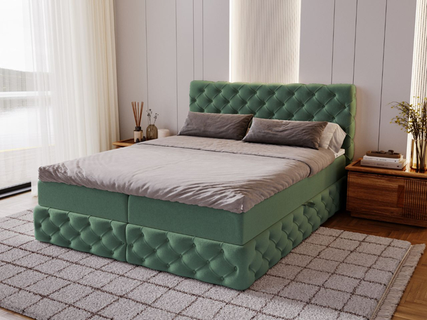 Lit Boxspring avec Coffre de Rangement 140x200 Canolo Vert