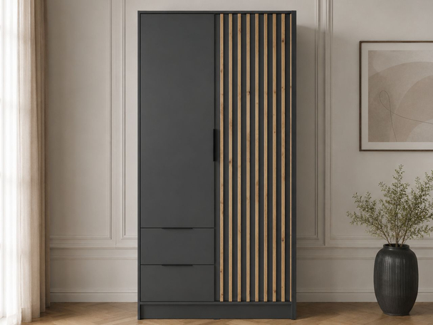 Armoire Portes Battantes Macron Graphite à lamelles