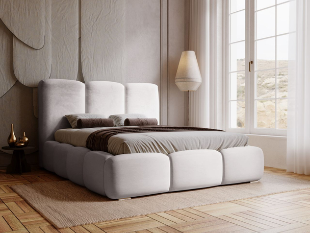 Lit Coffre rembourré avec sommier relevable 180x200 Bubble Gris clair