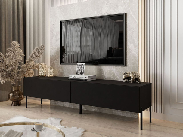 Meuble TV Rangement avec éclairage LED Sorelle Noir mat