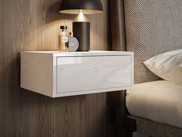 Table de chevet suspendue avec tiroir et éclairage LED Brisa Brillant blanc