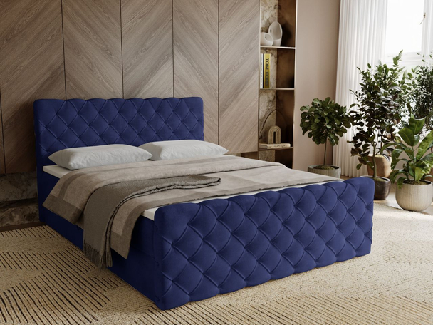 Lit Boxspring avec Coffre de Rangement 160x200 Lunaris Bleu