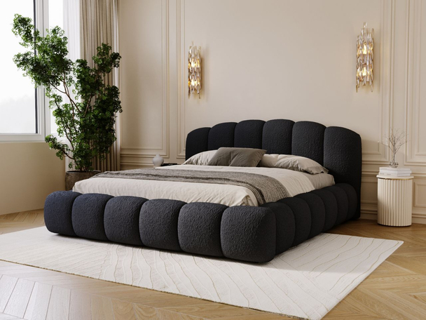 Lit rembourré avec coffre de rangement et sommier 140x200cm modèle Cloud Soft Noir