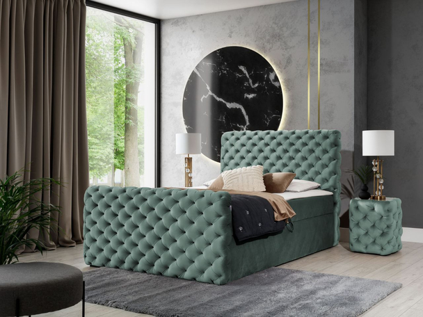 Lit Boxspring avec Coffre de Rangement 180x200 Cleo Lux Vert clair