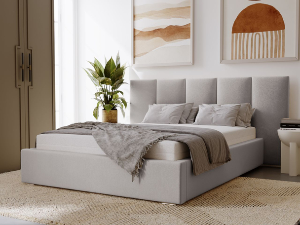 Lit Coffre rembourré avec sommier relevable 120x200 Lizbona Gris clair