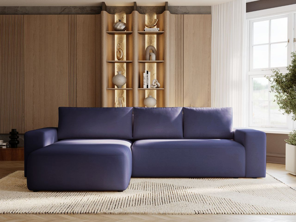 Canapé d'Angle Gauche Convertible avec Coffre Tazones Bleu foncé