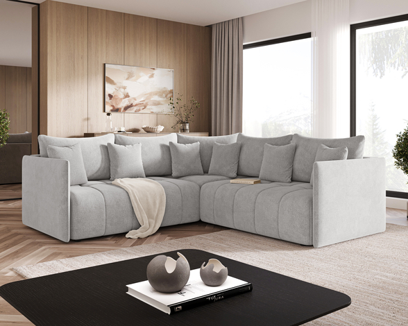 Canapé d'Angle Convertible avec Coffre Réversible Ardi L Gris clair