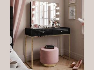 Coiffeuse glamour avec miroir et éclairage LED Brisa Brillant noir