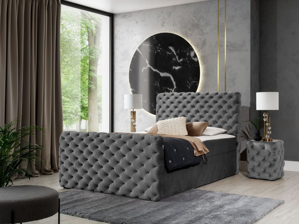 Lit Boxspring avec Coffre de Rangement 120x200 Cleo Lux Gris