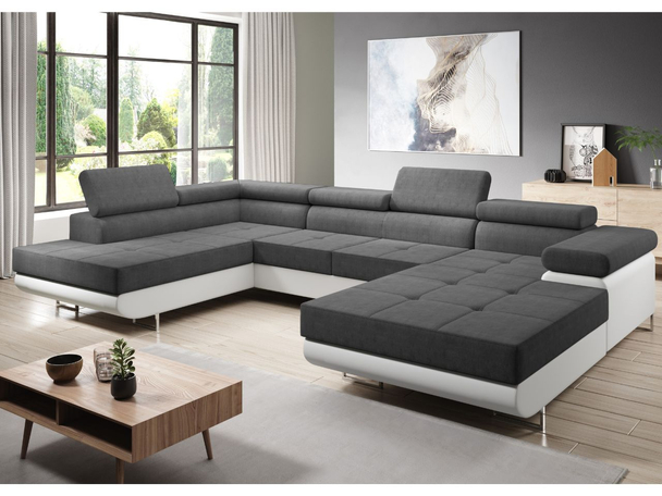 Canapé Gauche Panoramique Convertible avec Coffre Solam U Blanc, Graphite