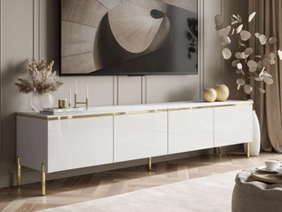 Meuble TV élégant avec éclairage LED Celle Brillant blanc