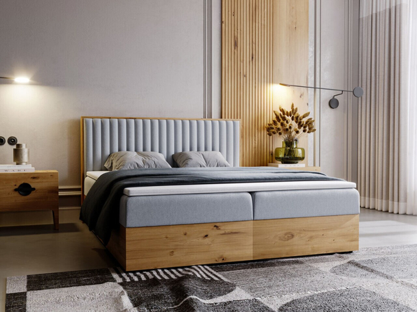 Lit Boxspring avec Coffre de Rangement 140x200 Forest Gris clair