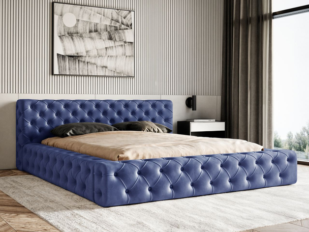 Lit Coffre rembourré avec sommier relevable 120x200 Palini Bleu foncé