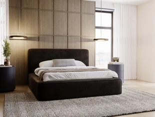 Lit Coffre rembourré avec sommier relevable 180x200 Amaro Noir