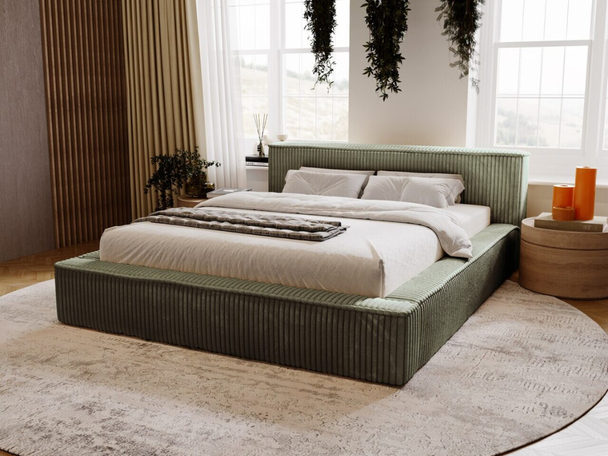 Lit Coffre rembourré avec sommier relevable 160x200 Lago Vert