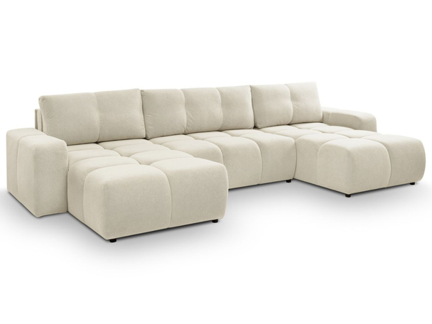 Canapé Panoramique Convertible avec Coffre Sile U Beige